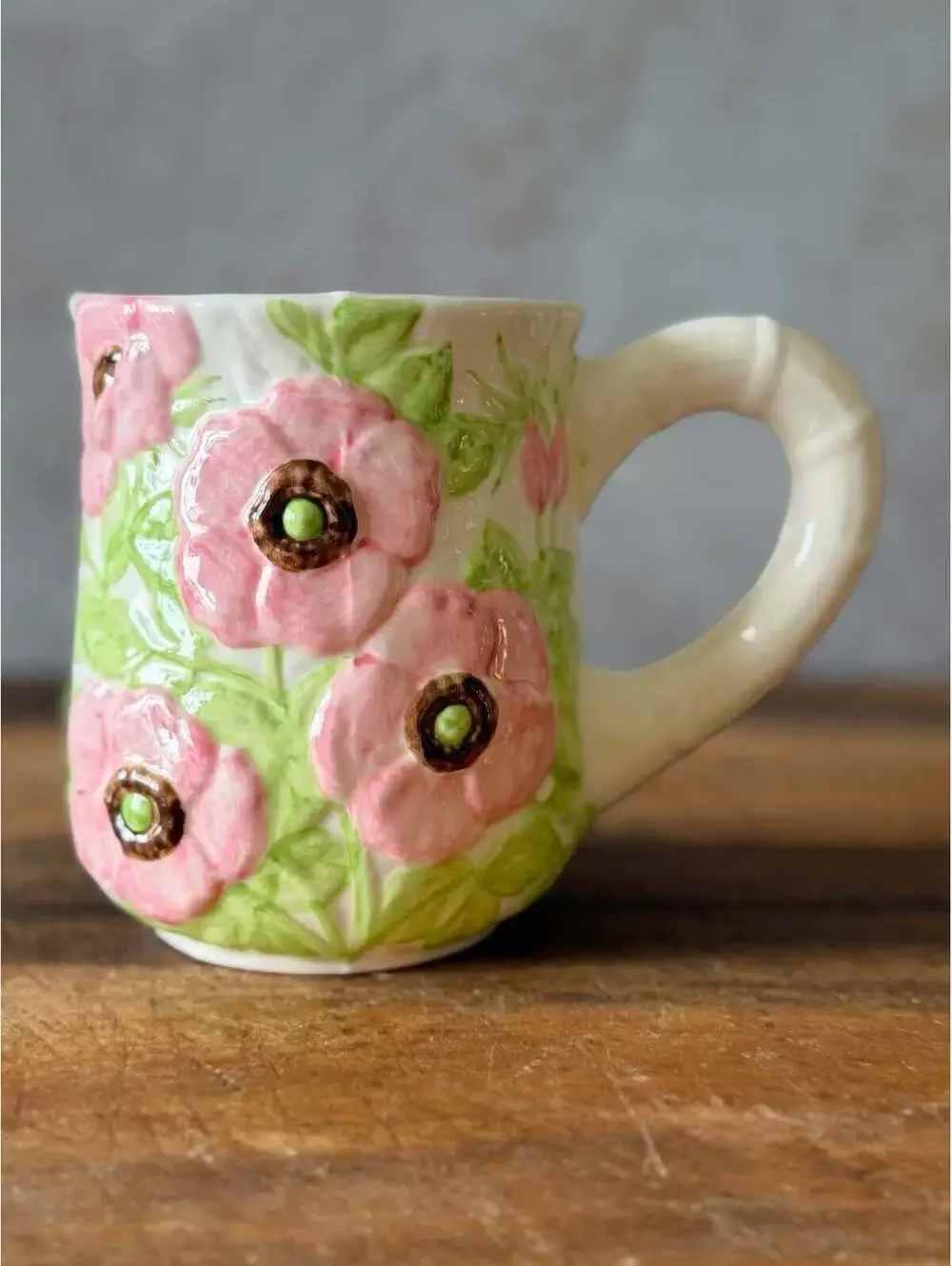 Vintage Shafford Fleurs du Jour Mug 1988 | Embossed Pink Floral Coffee Cup